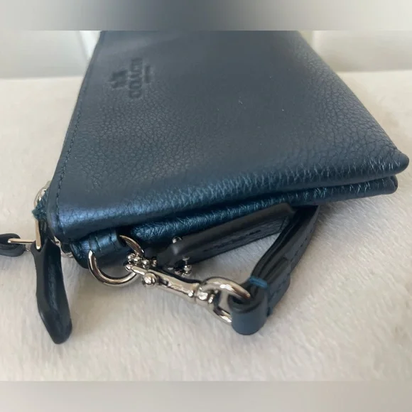 Coach Teal Blue Double Zip Leather Wristlet via - Picture 5 of 12
